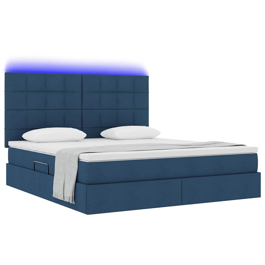 LED krevet za pohranu s madracem Plava 160 x 200 cm Tkanina