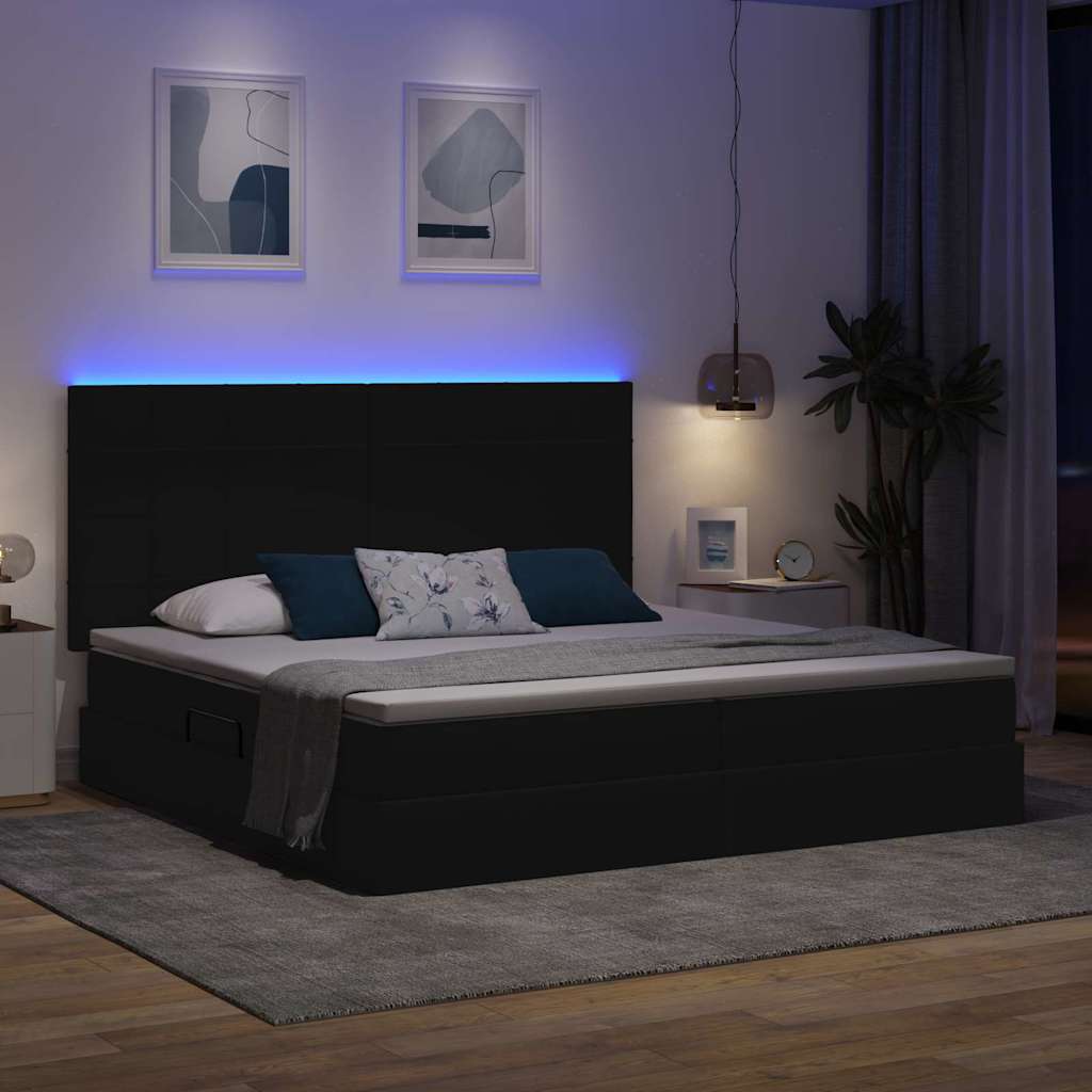 LED krevet za pohranu s madracem Crna 200 x 200 cm Tkanina