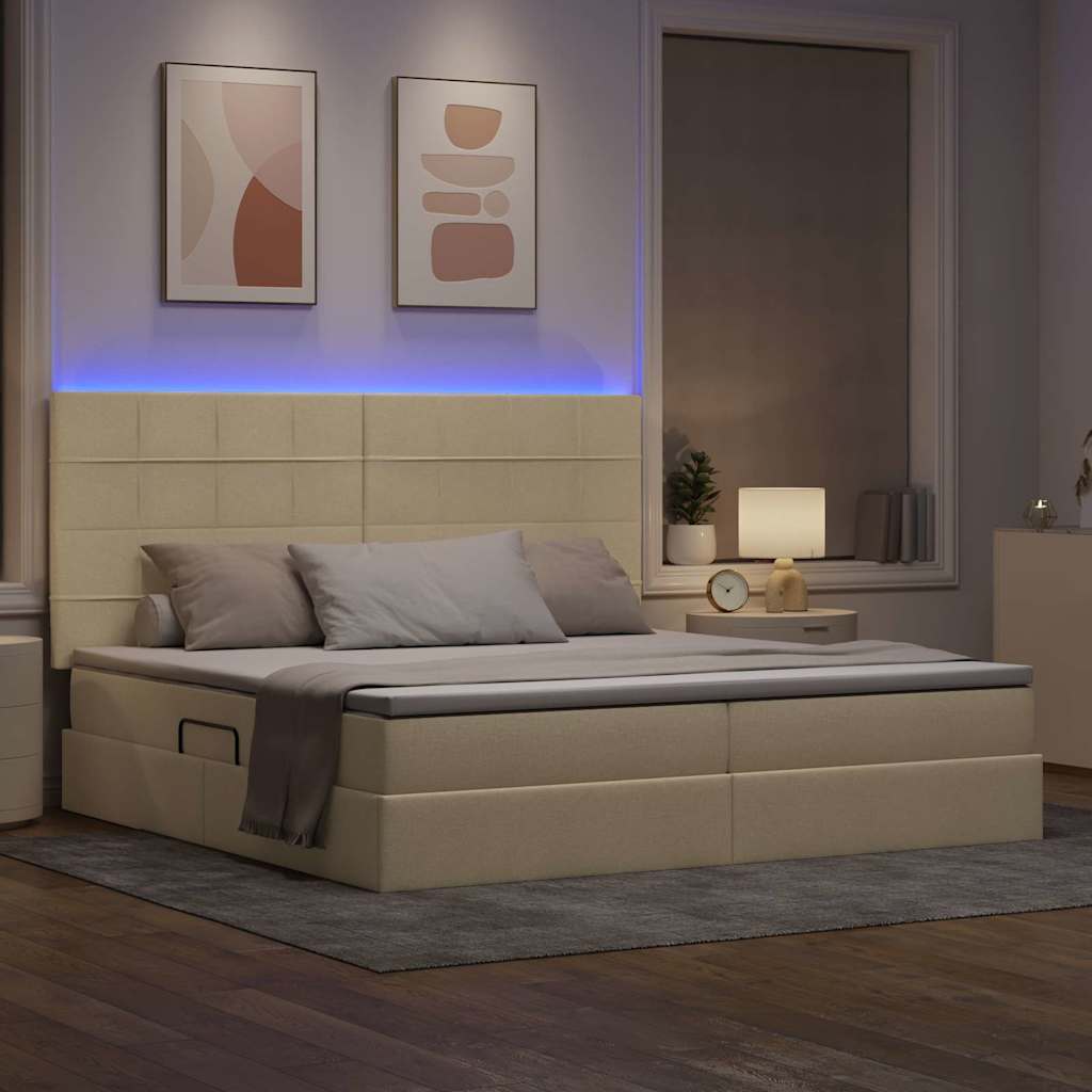 LED krevet za pohranu s madracem Krema 200 x 200 cm Tkanina