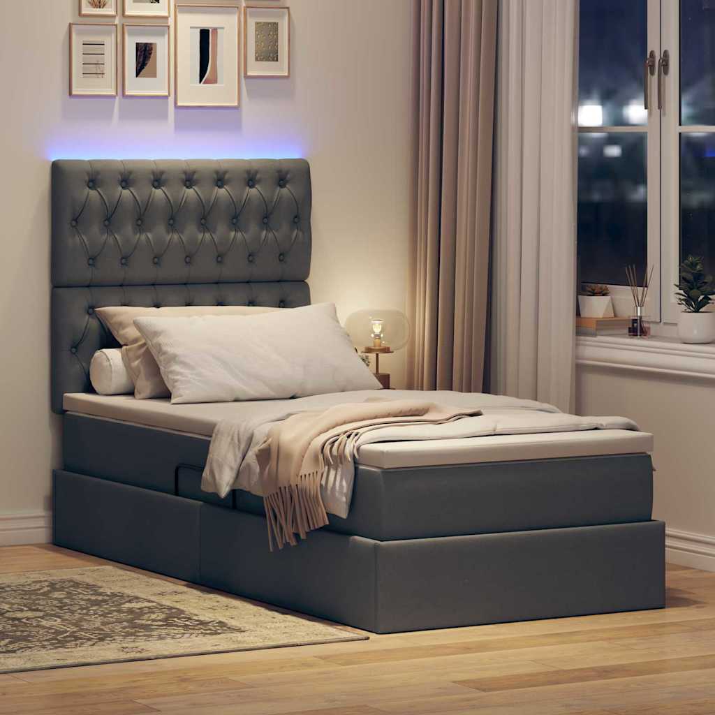 LED krevet za pohranu s madracem Tamnosiva 90 x 190 cm Tkanina