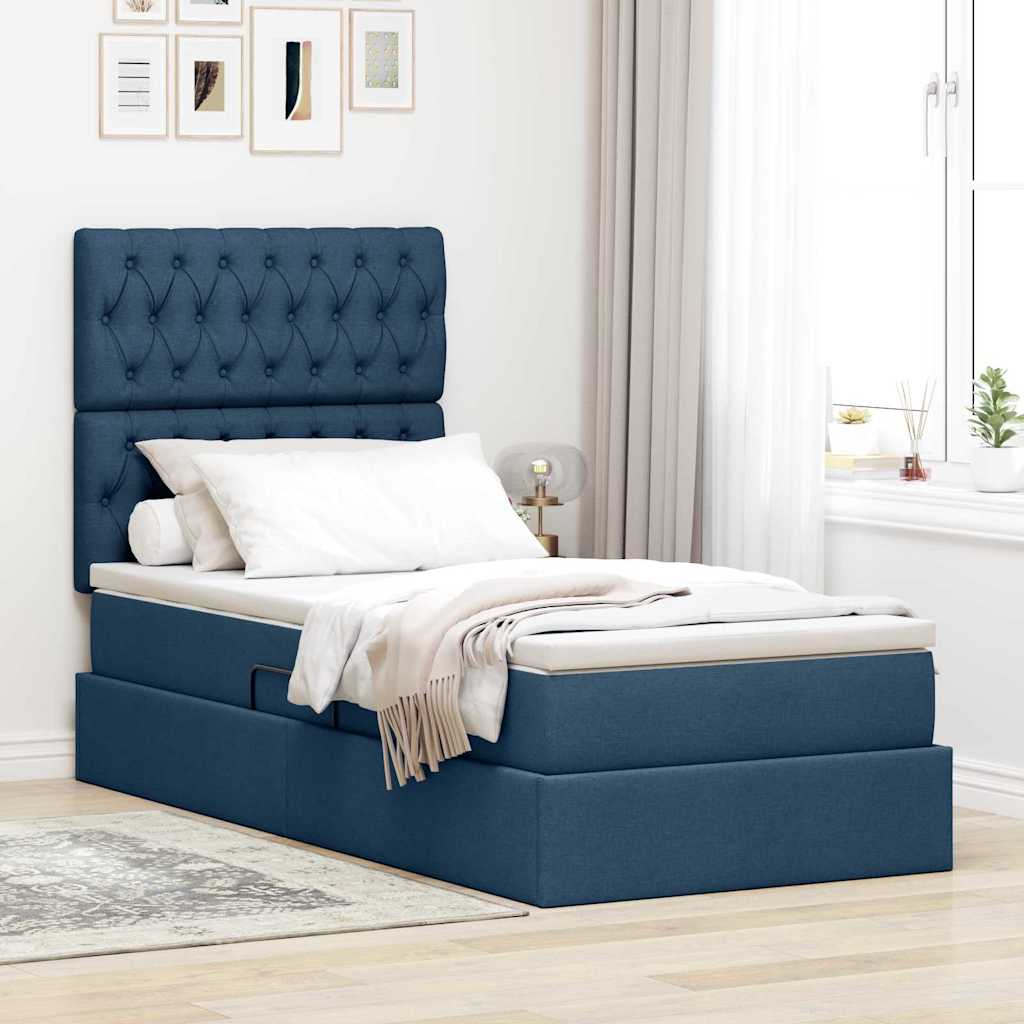 LED krevet za pohranu s madracem Plava 90 x 190 cm Tkanina