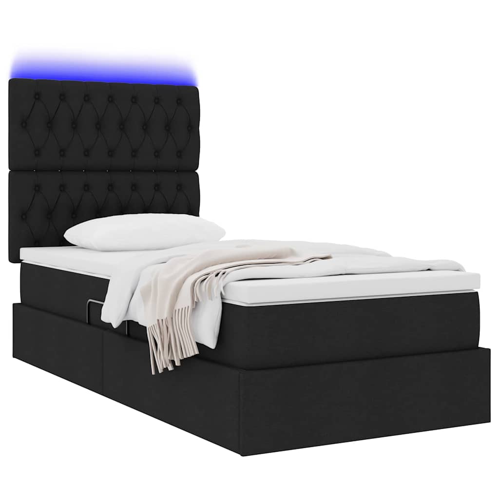 LED krevet za pohranu s madracem Crna 90 x 200 cm Tkanina