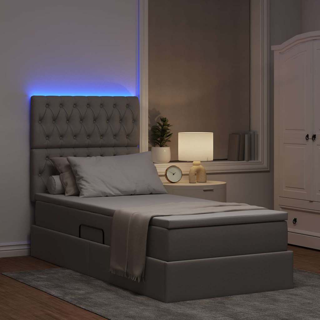 LED krevet za pohranu s madracem Sivosmeđa 90 x 200 cm Tkanina