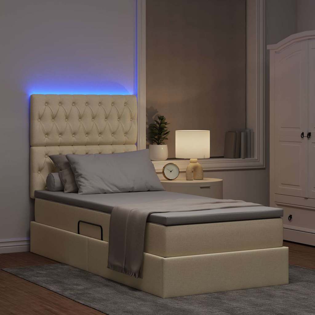 LED krevet za pohranu s madracem Krema 100 x 200 cm Tkanina