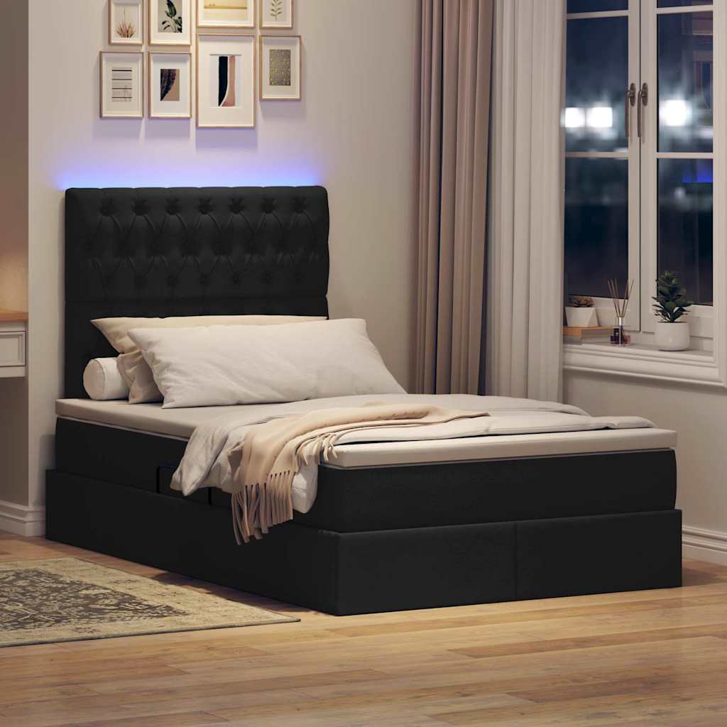 LED krevet za pohranu s madracem Crna 120 x 190 cm Tkanina