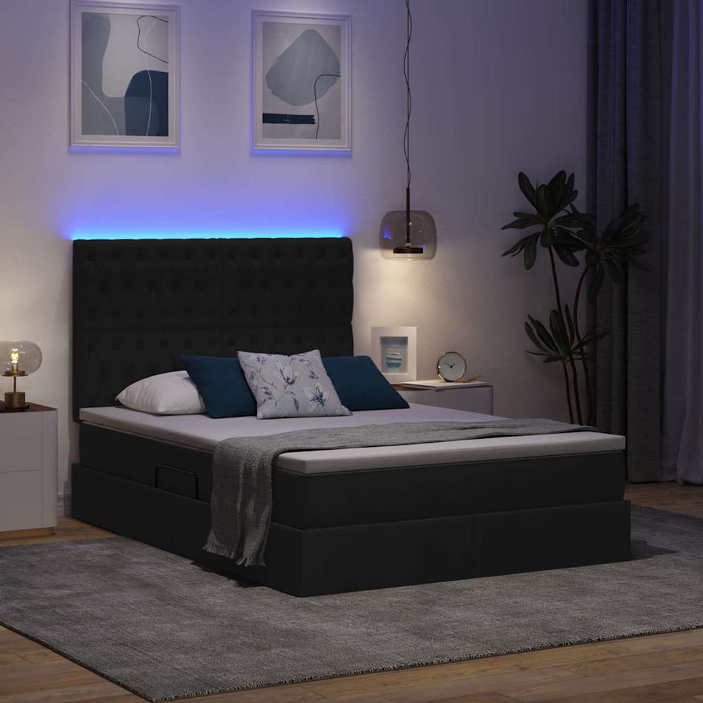 LED krevet za pohranu s madracem Crna 140 x 190 cm Tkanina