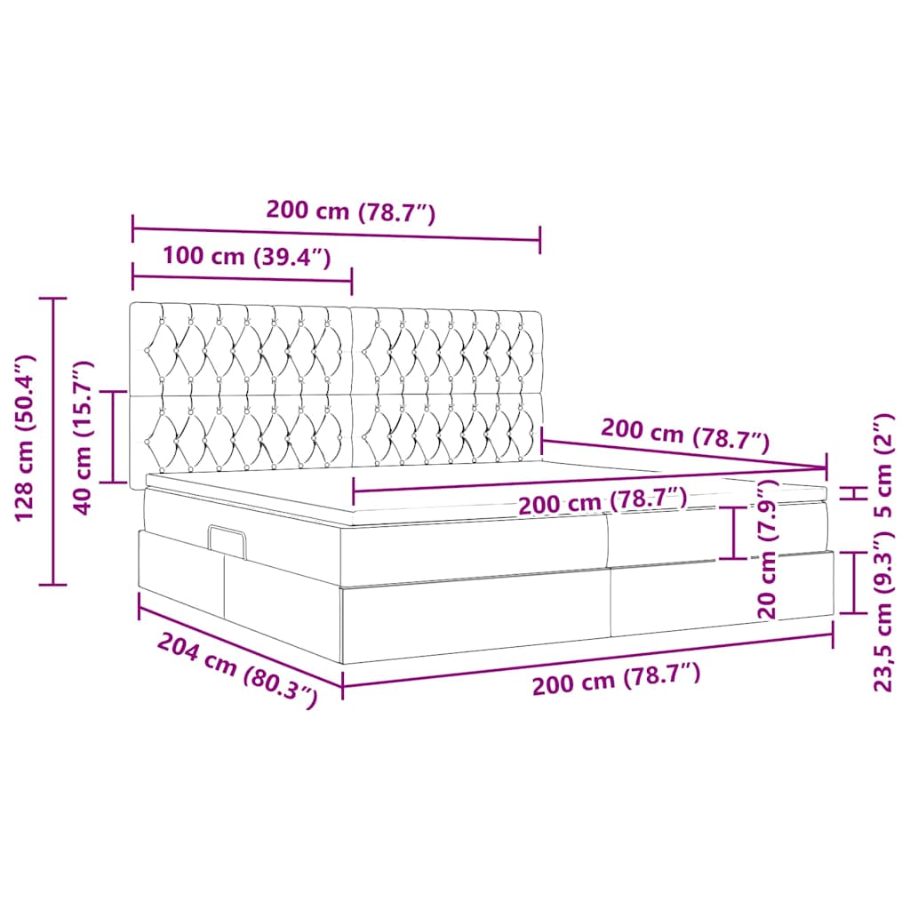 LED krevet za pohranu s madracem Sivosmeđa 200 x 200 cm Tkanina
