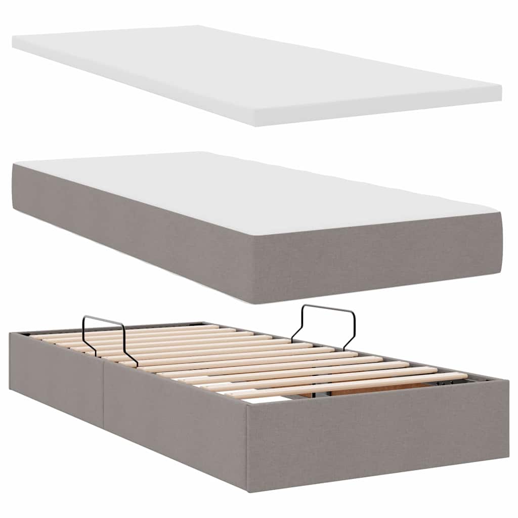 LED krevet za pohranu s madracem Sivosmeđa 100 x 200 cm Tkanina