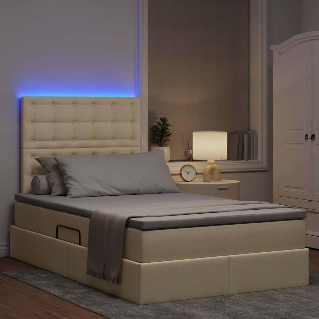 LED krevet za pohranu s madracem Krema 120 x 200 cm Tkanina