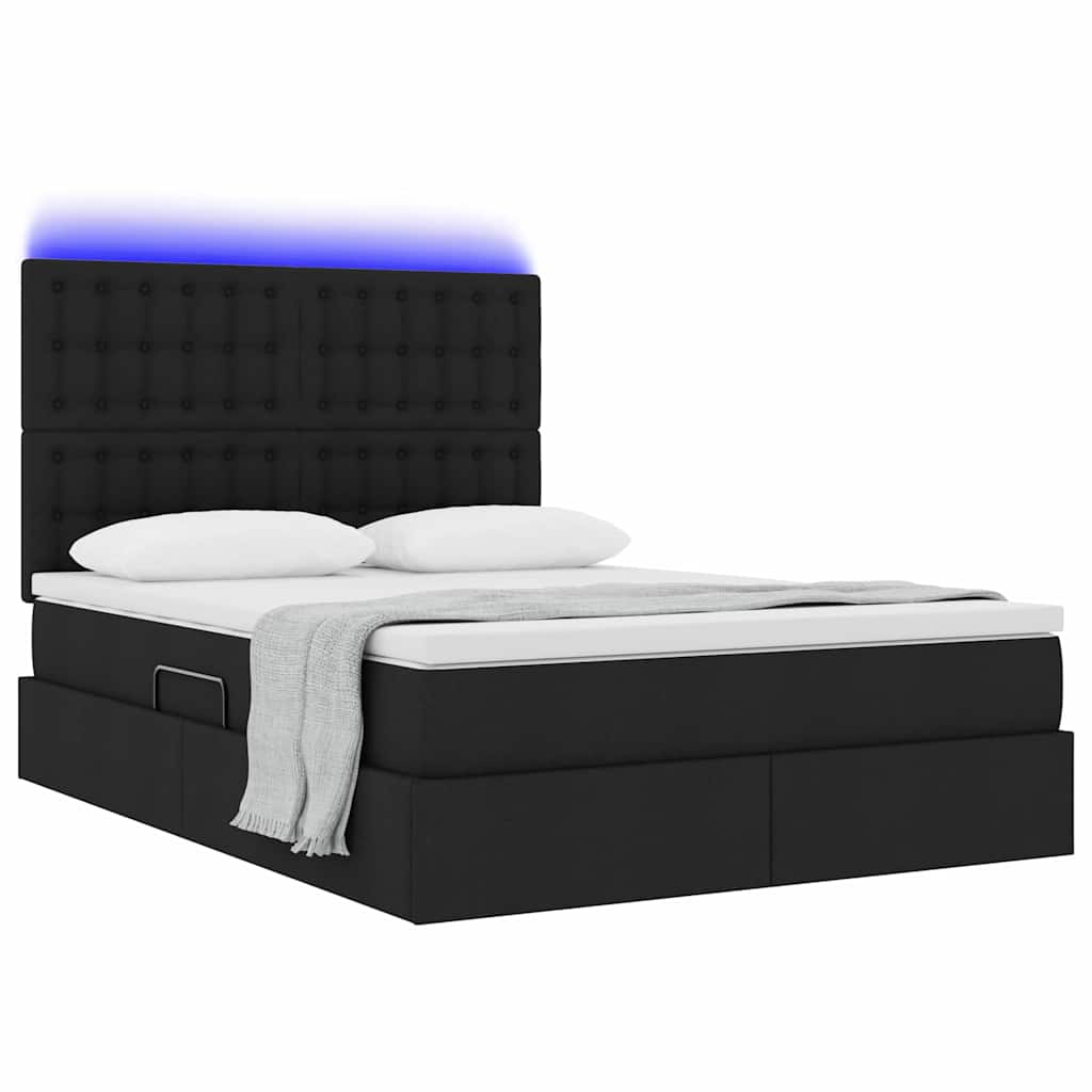 LED krevet za pohranu s madracem Crna 140 x 190 cm Tkanina