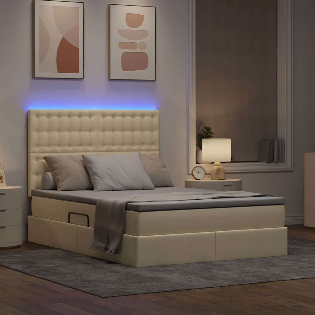 LED krevet za pohranu s madracem Krema 140 x 190 cm Tkanina