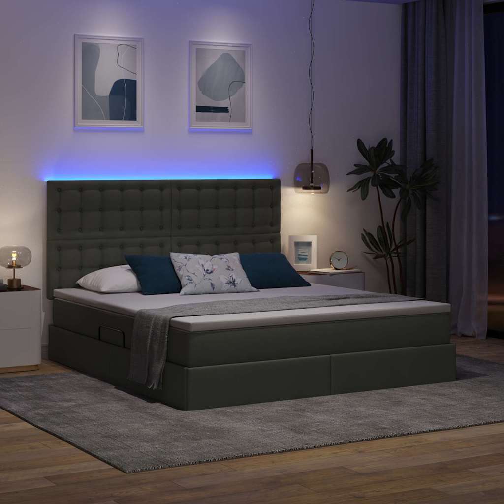 LED krevet za pohranu s madracem Tamnosiva 160 x 200 cm Tkanina