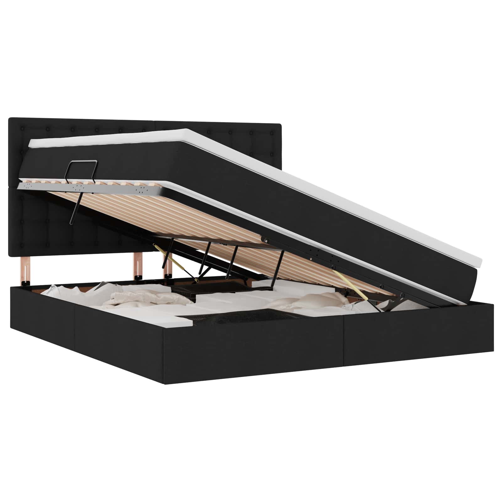 LED krevet za pohranu s madracem Crna 160 x 200 cm Tkanina