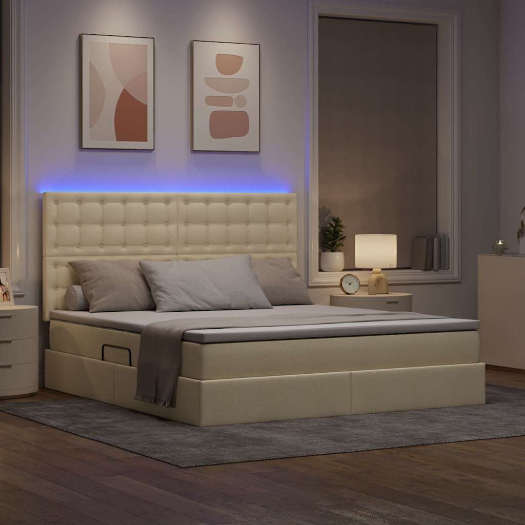 LED krevet za pohranu s madracem Krema 180 x 200 cm Tkanina