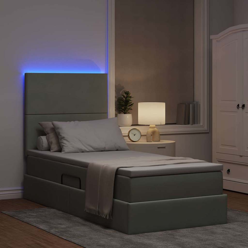 LED krevet za pohranu s madracem Svjetlosiva 90 x 190 cm Baršun