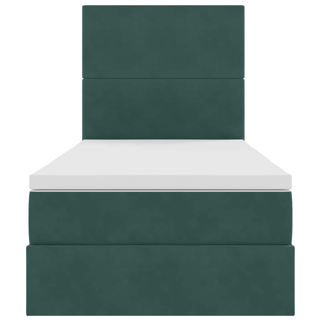 LED krevet za pohranu s madracem Tamnozelena 90 x 190 cm Baršun
