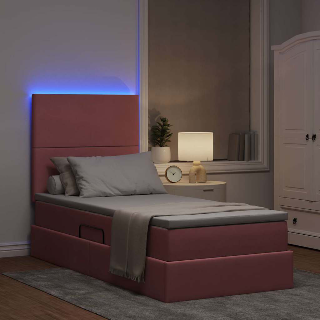 LED krevet za pohranu s madracem Ružičasta 90 x 190 cm Baršun