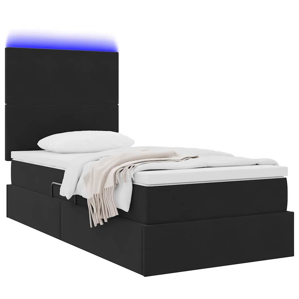 LED krevet za pohranu s madracem Crna 90 x 200 cm Baršun
