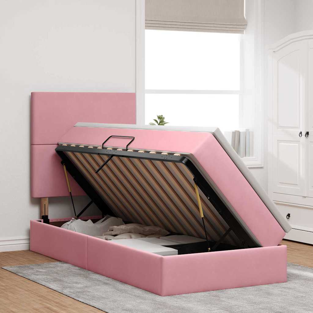 LED krevet za pohranu s madracem Ružičasta 100 x 200 cm Baršun