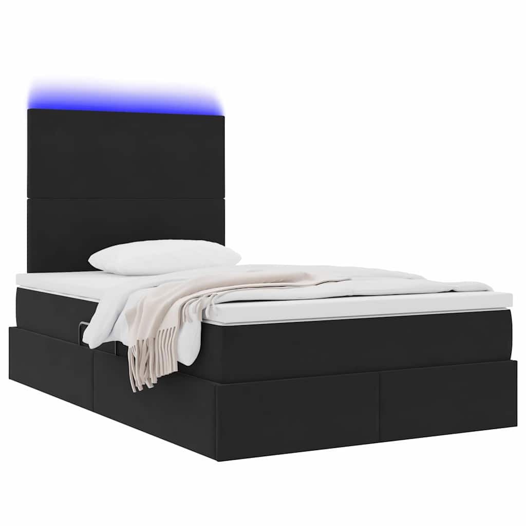 LED krevet za pohranu s madracem Crna 120 x 200 cm Baršun