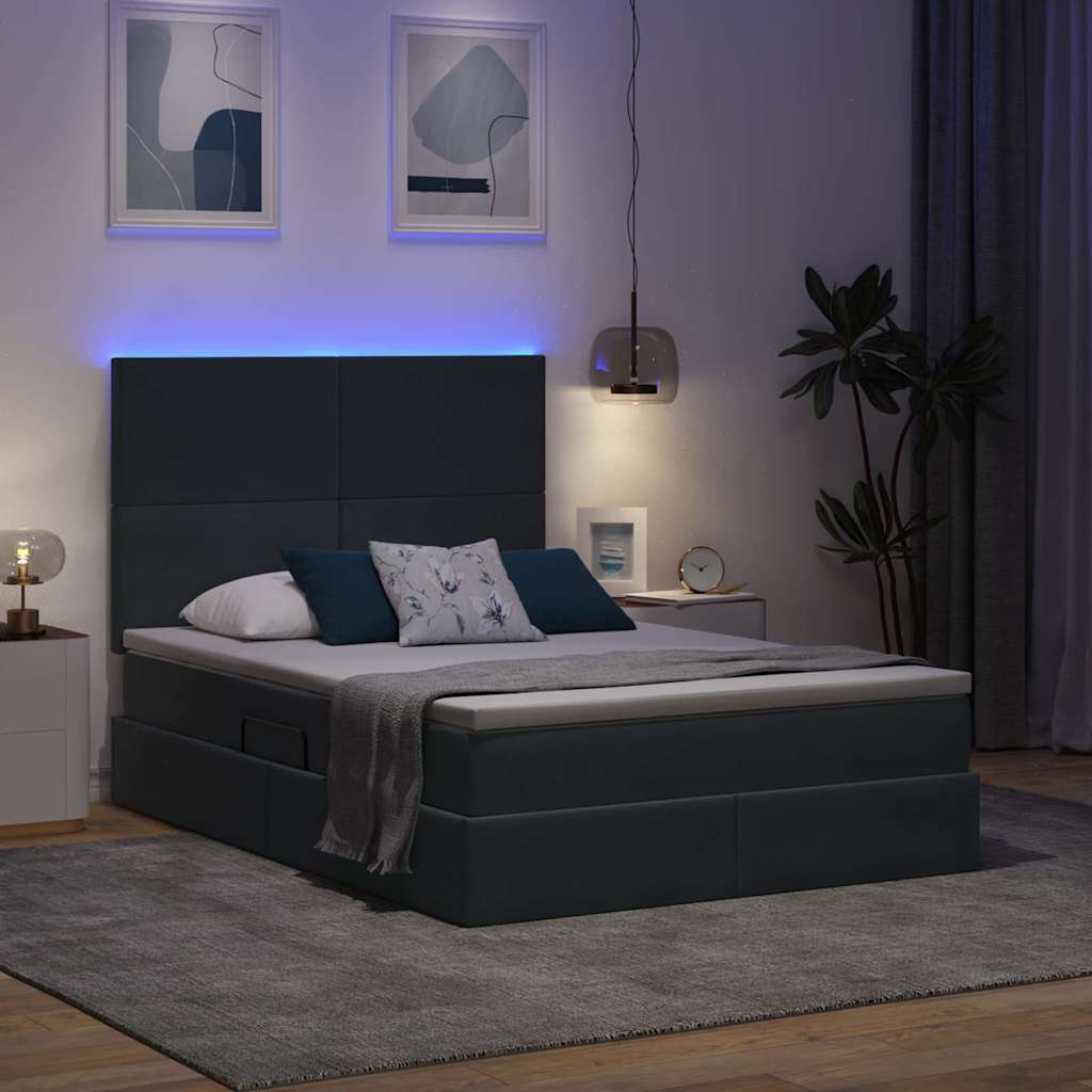 LED krevet za pohranu s madracem Tamnosiva 140 x 190 cm Baršun