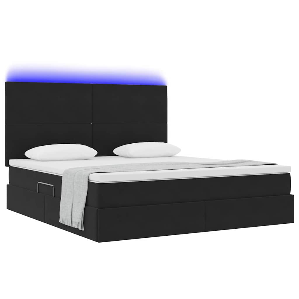 LED krevet za pohranu s madracem Crna 160 x 200 cm Baršun