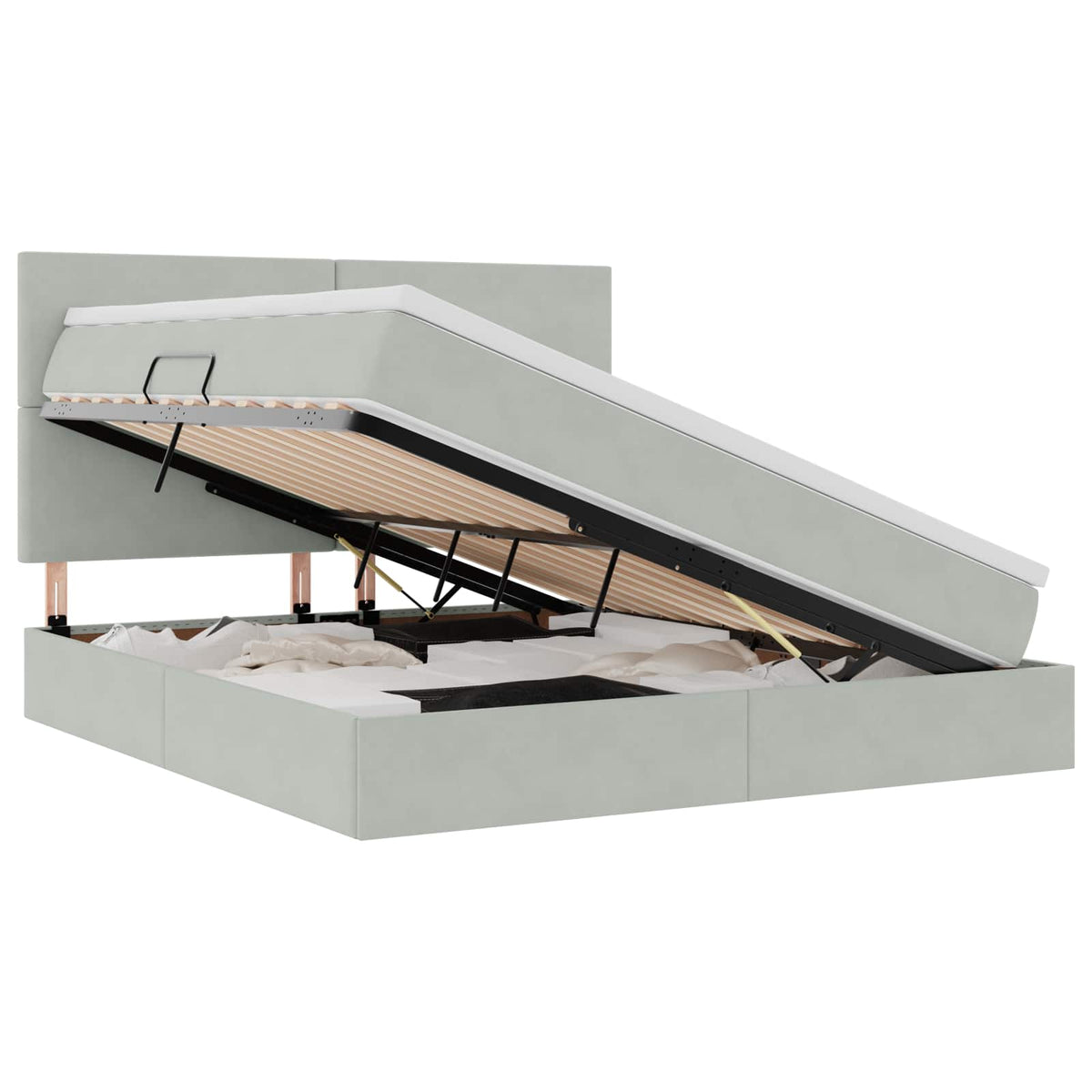 LED krevet za pohranu s madracem Svjetlosiva 180 x 200 cm 204 x 180 x 128 cm