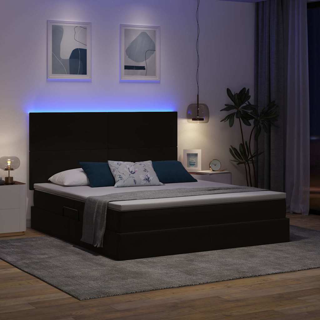 LED krevet za pohranu s madracem Crna 180 x 200 cm Baršun