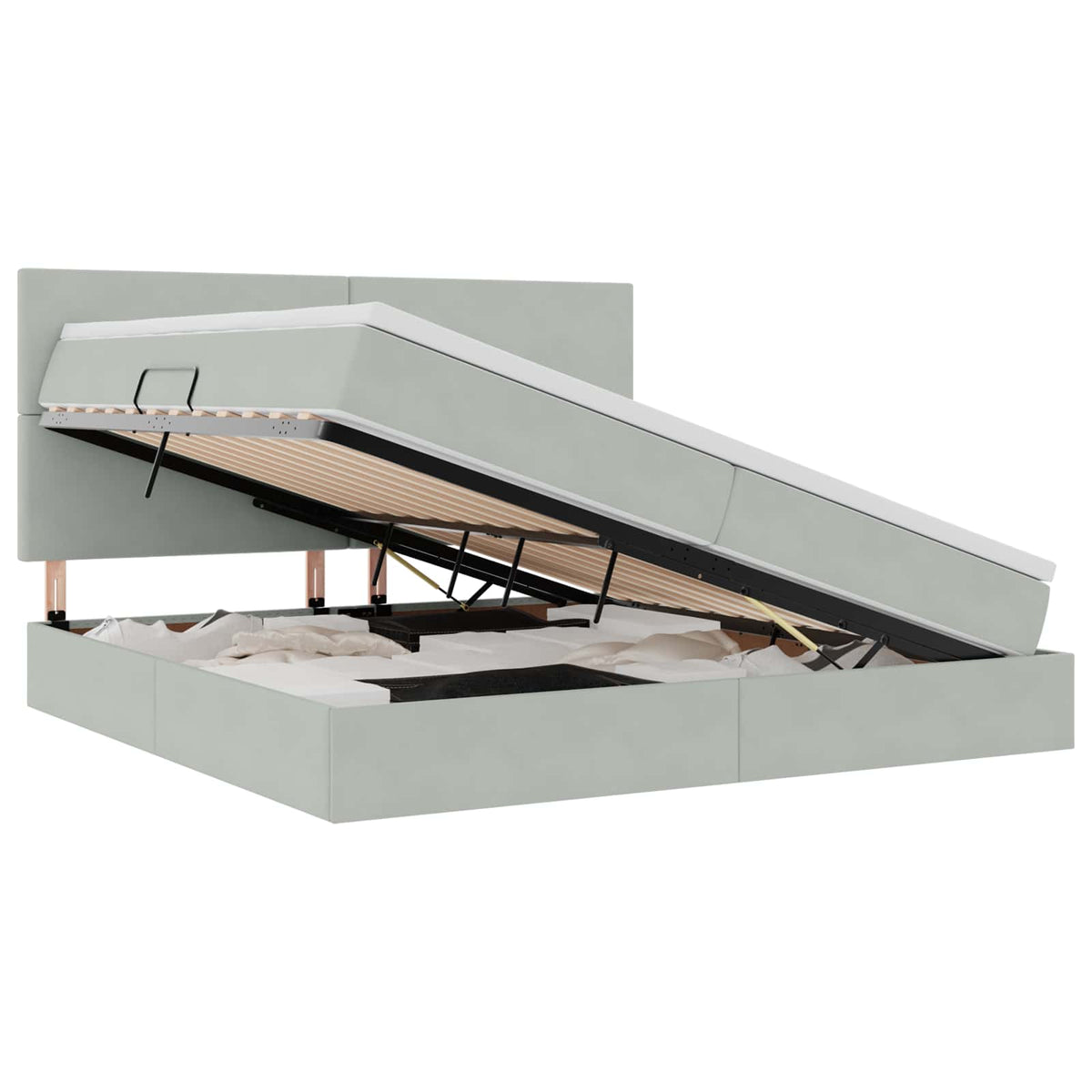 LED krevet za pohranu s madracem Svjetlosiva 200 x 200 cm 204 x 200 x 128 cm