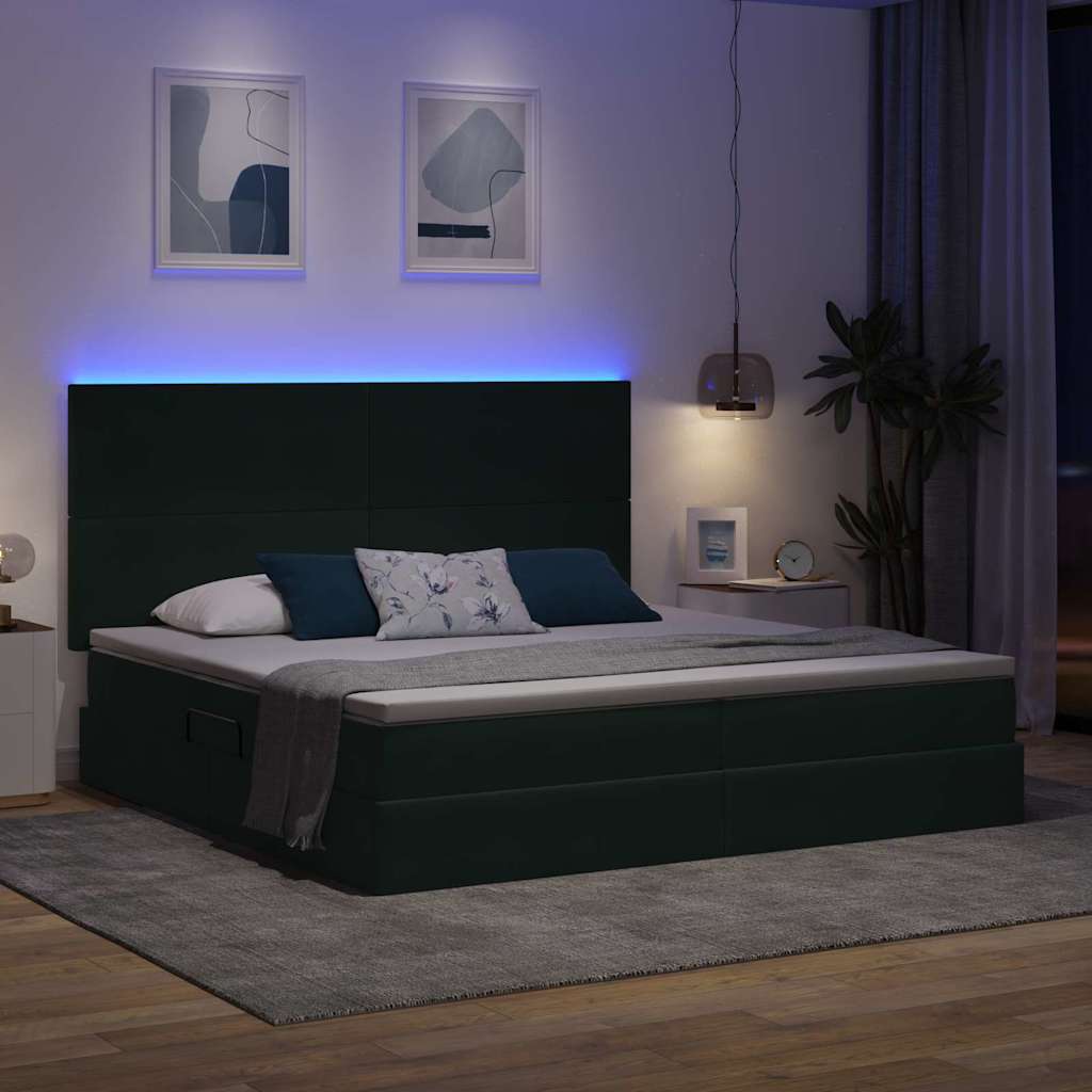 LED krevet za pohranu s madracem Tamnozelena 200 x 200 cm