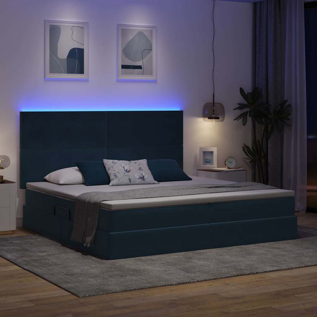 LED krevet za pohranu s madracem Tamno plava 200 x 200 cm