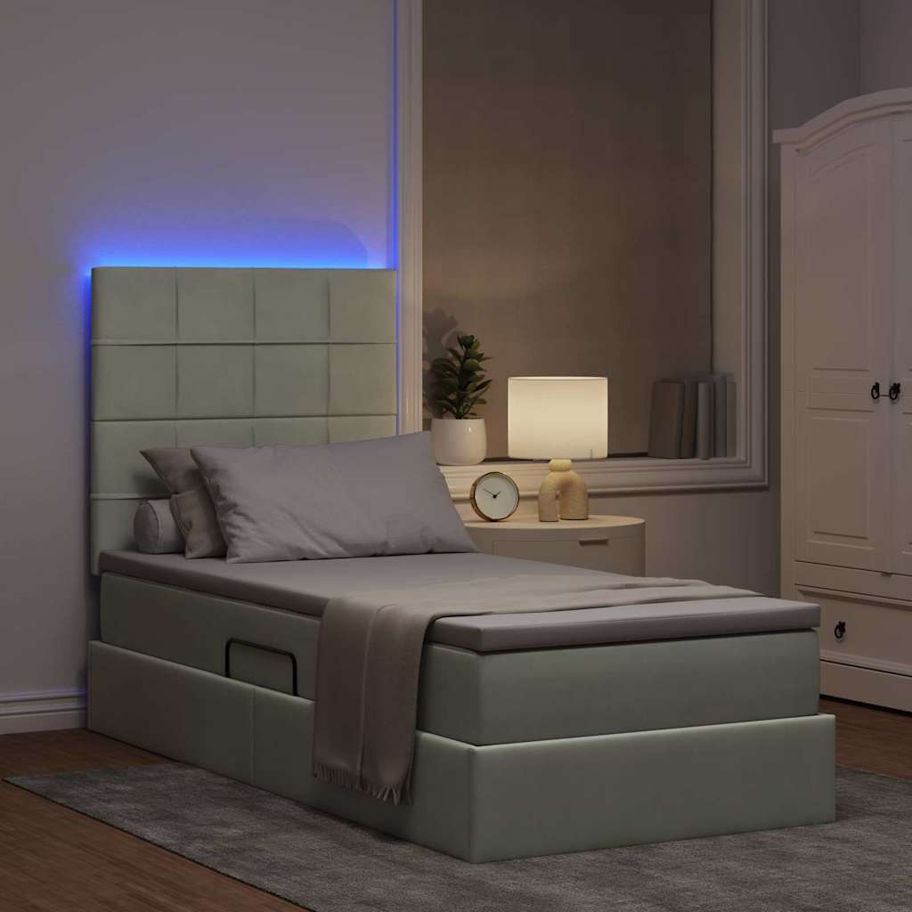 LED krevet za pohranu s madracem Svjetlosiva 90 x 190 cm Baršun