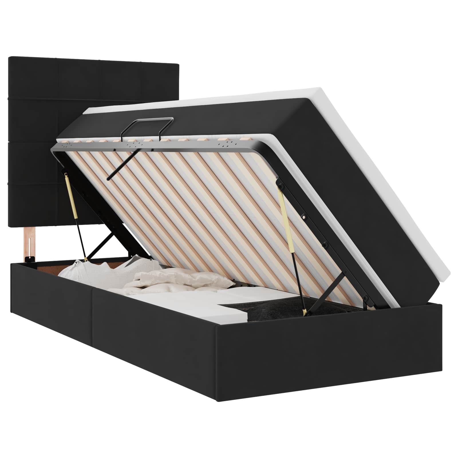 LED krevet za pohranu s madracem Crna 90 x 190 cm Baršun