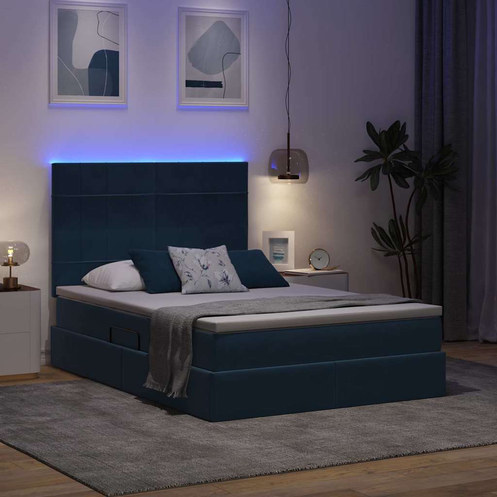LED krevet za pohranu s madracem Tamno plava 140 x 200 cm