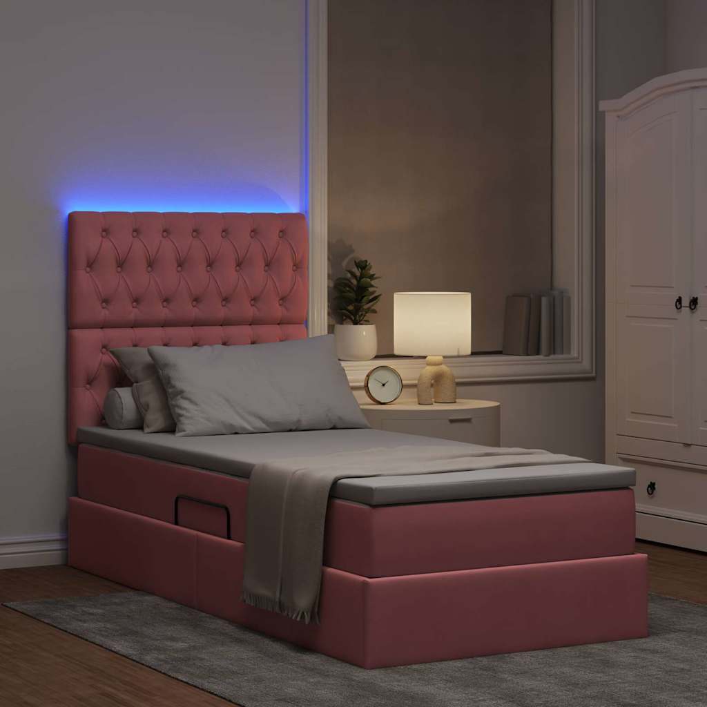 LED krevet za pohranu s madracem Ružičasta 90 x 200 cm Baršun