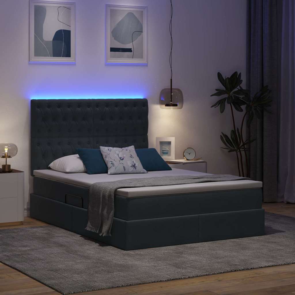 LED krevet za pohranu s madracem Tamnosiva 140 x 190 cm Baršun