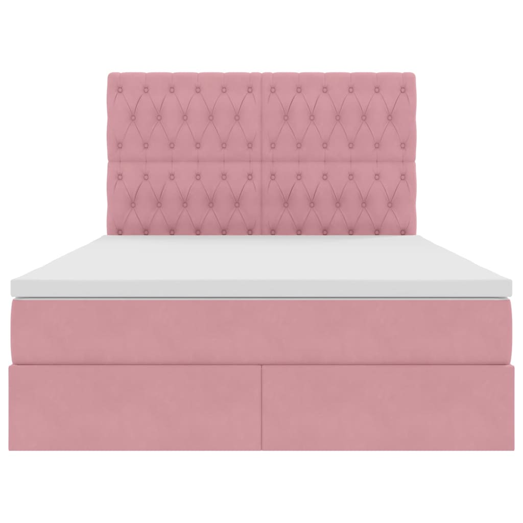 LED krevet za pohranu s madracem Ružičasta 140 x 190 cm Baršun