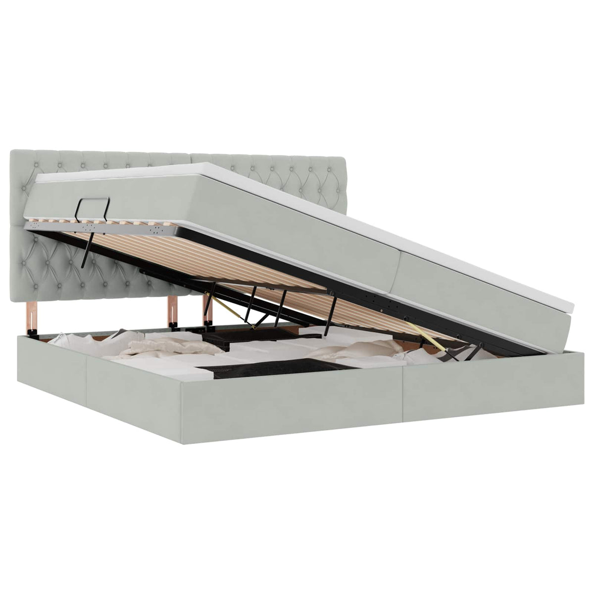 LED krevet za pohranu s madracem Svjetlosiva 200 x 200 cm 204 x 200 x 128 cm