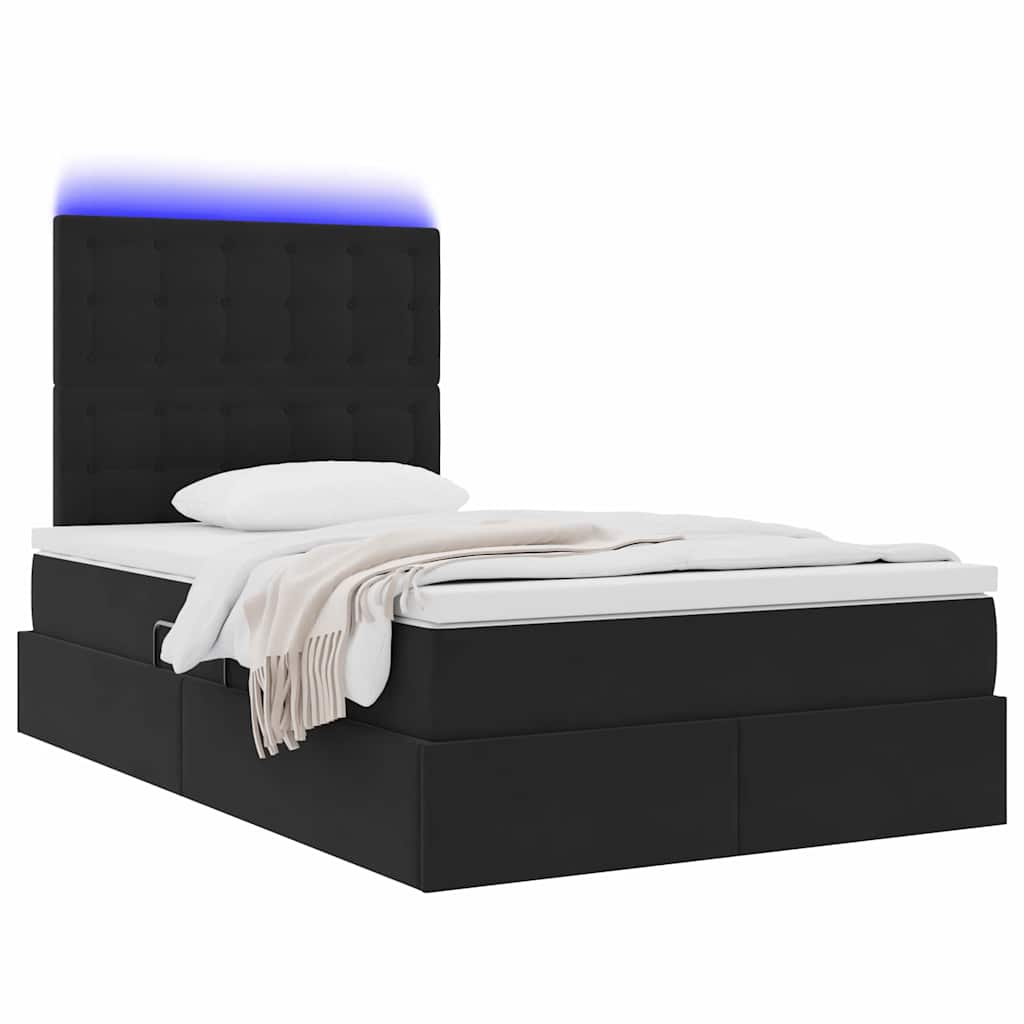 LED krevet za pohranu s madracem Crna 120 x 200 cm Baršun