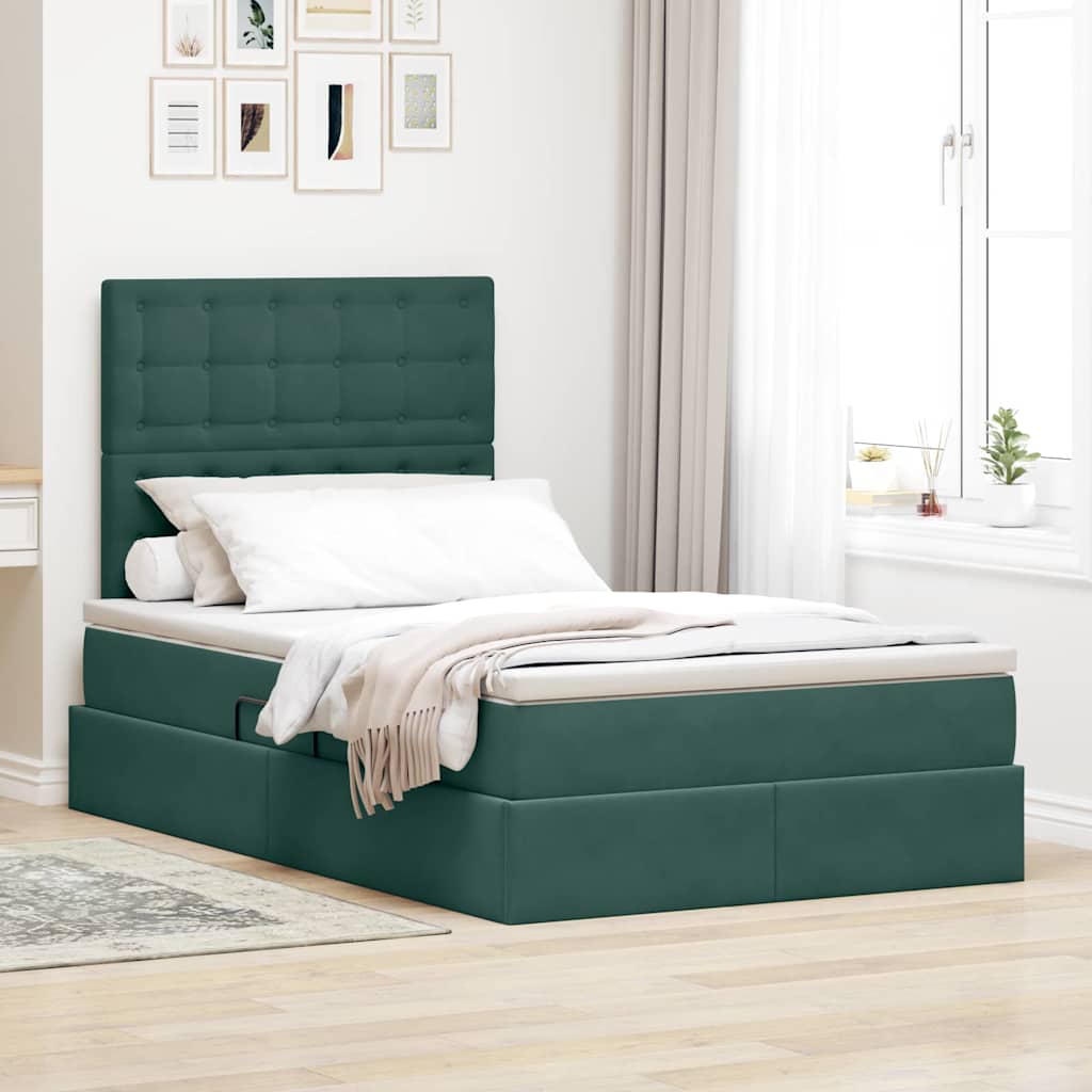 LED krevet za pohranu s madracem Tamnozelena 120 x 200 cm