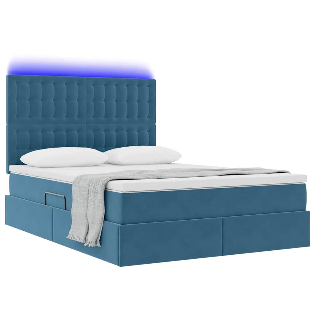 LED krevet za pohranu s madracem Tamno plava 140 x 200 cm