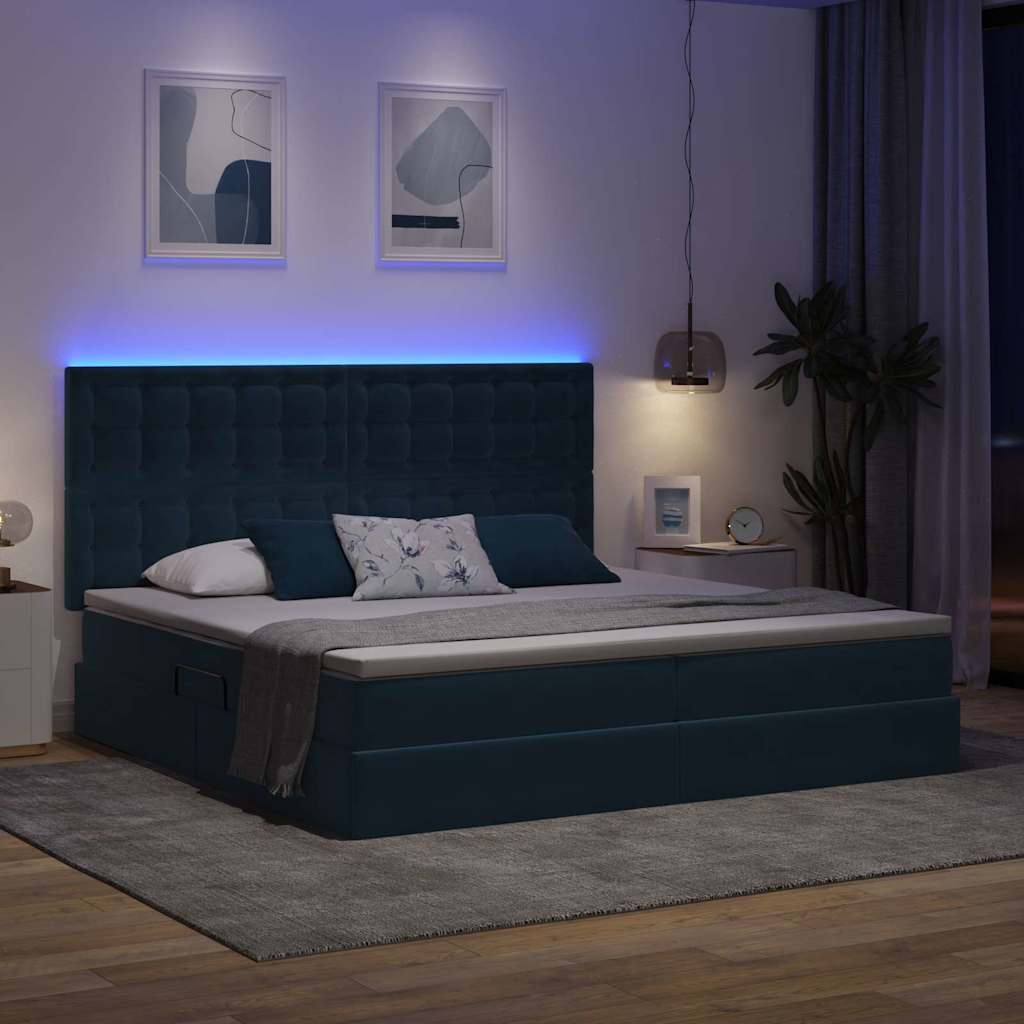 LED krevet za pohranu s madracem Tamno plava 200 x 200 cm