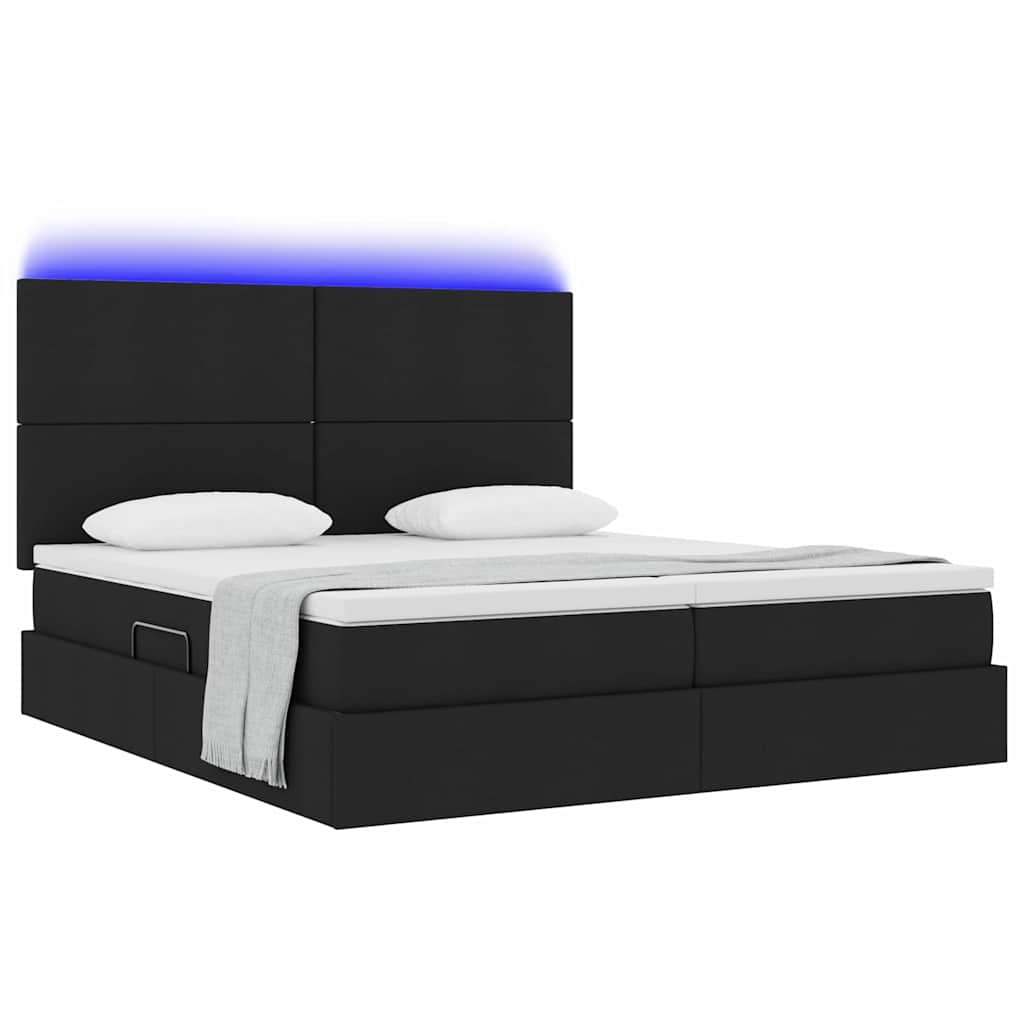LED krevet za pohranu s madracem Crna 180 x 200 cm Tkanina