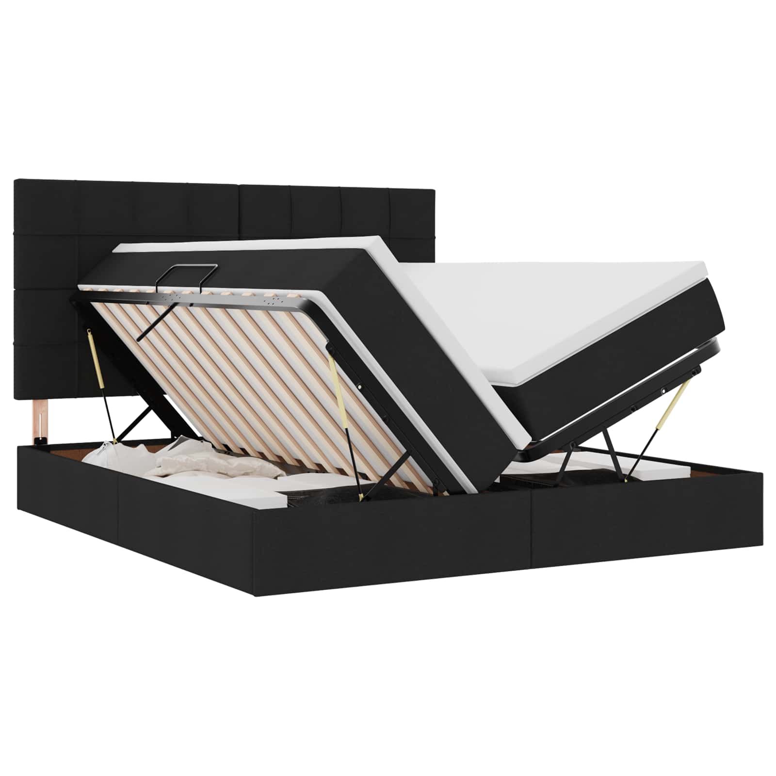 LED krevet za pohranu s madracem Crna 180 x 200 cm Tkanina
