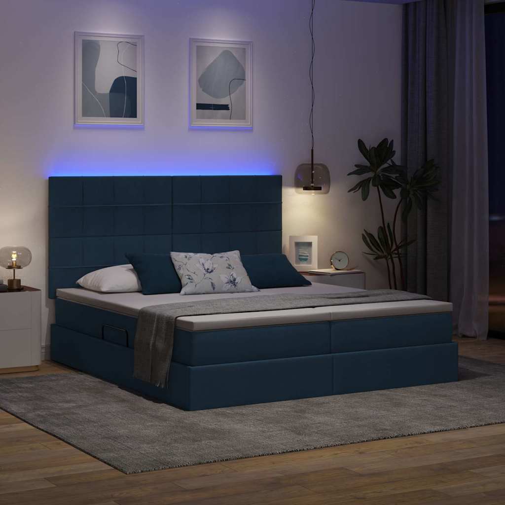 LED krevet za pohranu s madracem Plava 200 x 200 cm Tkanina