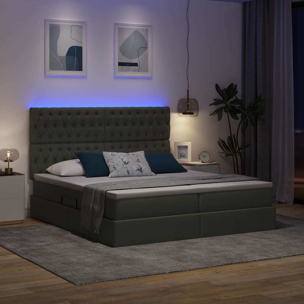 LED krevet za pohranu s madracem Tamnosiva 200 x 200 cm Tkanina