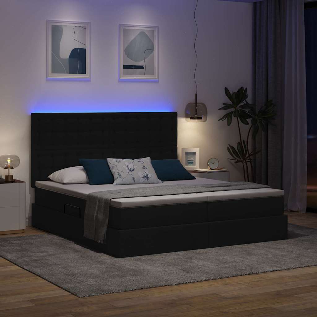 LED krevet za pohranu s madracem Crna 180 x 200 cm Tkanina