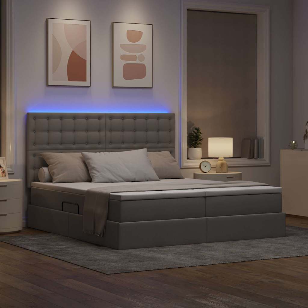 LED krevet za pohranu s madracem Sivosmeđa 180 x 200 cm Tkanina