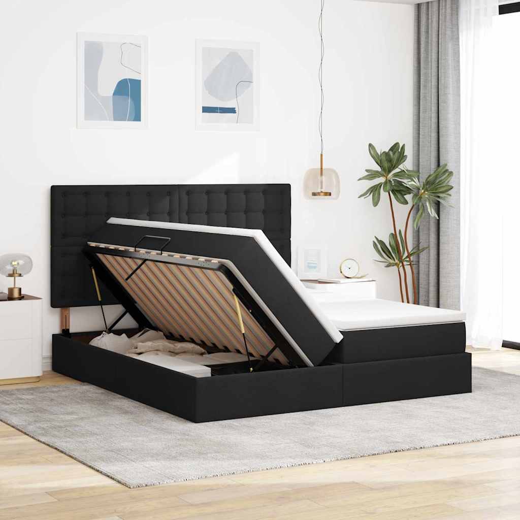 LED krevet za pohranu s madracem Crna 200 x 200 cm Tkanina