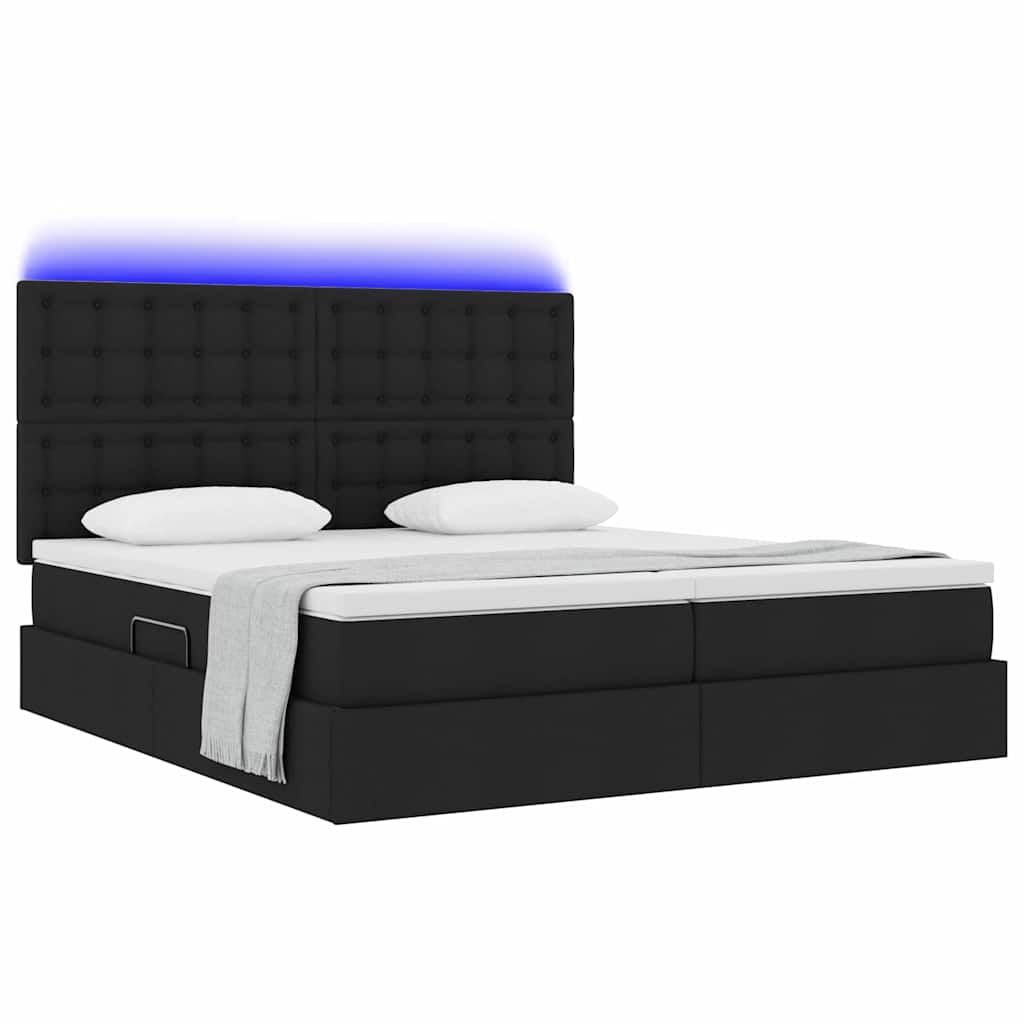 LED krevet za pohranu s madracem Crna 200 x 200 cm Tkanina